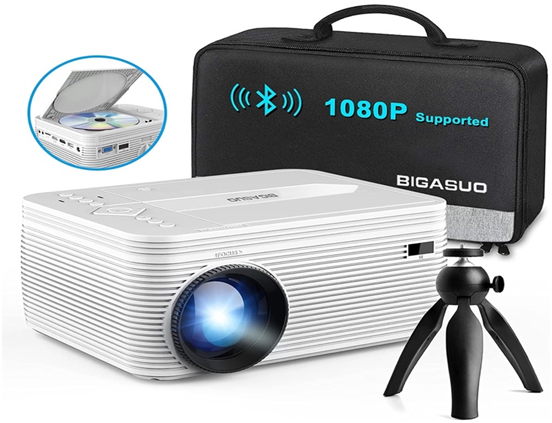 BIGASUO Upgrade HD Bluetooth Projector - Best For Outdoor Movies