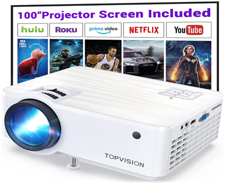 TOPVISION 7500L Portable Mini Projector - 100” Screen With Built-in HI-FI Speakers