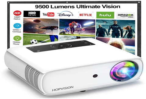 HOPVISION 4K Home Outdoor Projector - With 150000 Hours LED Lamp Life!