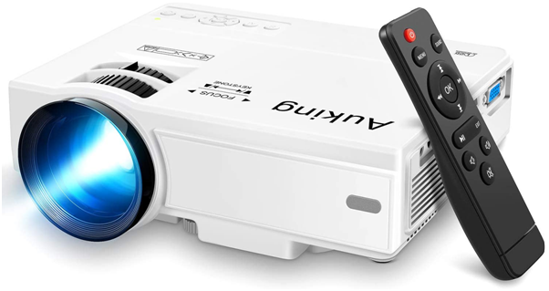 AuKing M8-F Mini Projector 2022 Upgraded Portable Video Projector - With55000 Hours Multimedia.